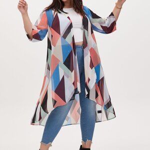 1/2-  Multi Geo Chiffon Hi-Lo Duster Kimono